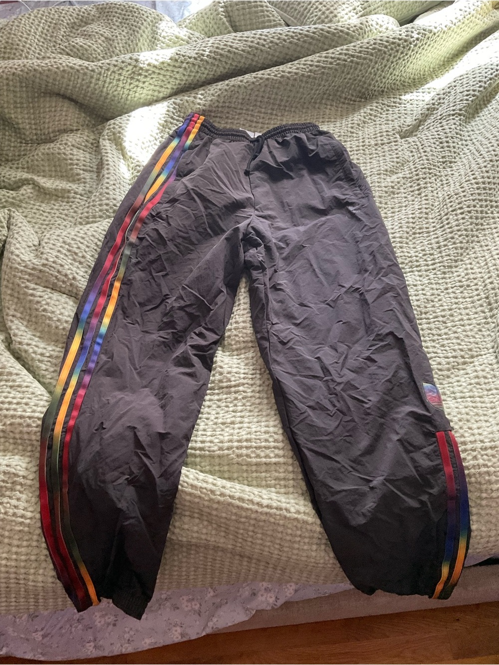 adidas Black Sweatpants with Rainbow Side Stripes